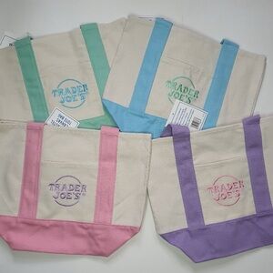 4 Trader Joe's Canvas Tote Bag - pink, blue, lavender and green. One of each!
